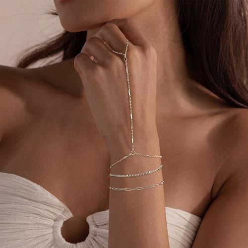 18K Gold Plated Small Cross Bracelet for Women | Tiny Cute Cross Bracelets | Beaded Bracelet | Hip Hop Knot | Hand Chain Bracelets | Gold Jewelry Gifts for Women - color: Silver Hand Chain 1#