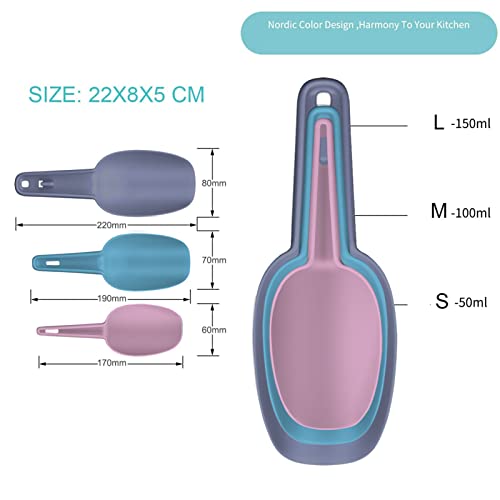 3 in 1Ice Scoop Set, Multi Purpose Plastic Kitchen Scoops Canisters, Ice Scooper for Freezer, Rice, Canisters, Flour, Dry Foods, Candy, Pop Corn, Coffee Beans and Pet Food