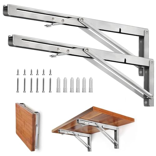 Storystore Folding Shelf Brackets - 18 Inch Heavy Duty Stainless Steel Collapsible Shelf Bracket for Bench Table, Space Saving DIY Bracket (2 PCS) - size: 18 Inch