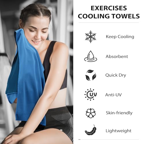Cooling Towels - 5 Pack Gym Towels, Gym Towel for Working Out, Yoga Towel - color: Light Blue/Green/Dark Blue/Black/Grey