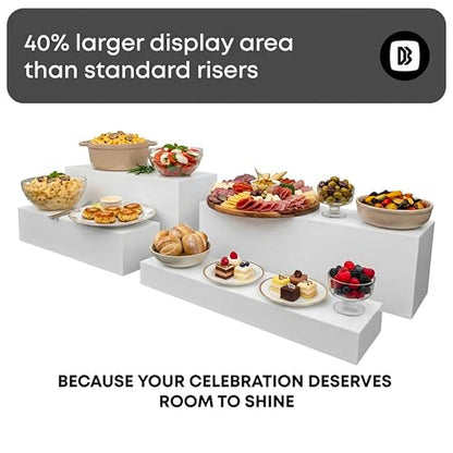 4cs Large Rectangle White Acrylic Buffet Riser Set Sizes (13" to 15") - Buffet Risers for Buffet Table, Display Stand Shelf for Catering Dessert Collectibles Jewelry Figures Show, Stackable Food Risers With Hollow Bottoms