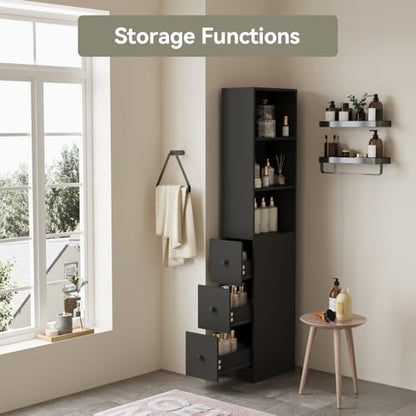 ARTETHYS Tall Narrow Free Standing Bathroom Storage Cabinet with 3-Level Adjustable Shelves Home - Space Saver for Living Room Kitchen - Classic Black - color: Black