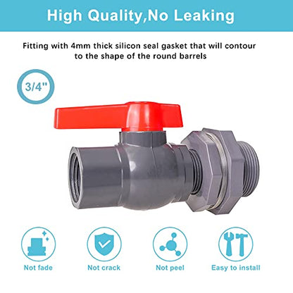 3/4 Inch PVC Rain Barrel Valve Spigot Kit with Ball Valve and Bulkhead Fitting Adapter for Water Tanks, Aquariums, Pools - size: 3/4"+valve