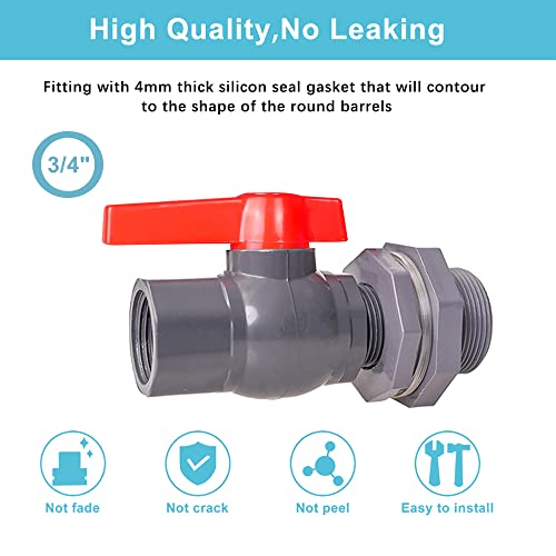 3/4 Inch PVC Rain Barrel Valve Spigot Kit with Ball Valve and Bulkhead Fitting Adapter for Water Tanks, Aquariums, Pools - size: 3/4"+valve
