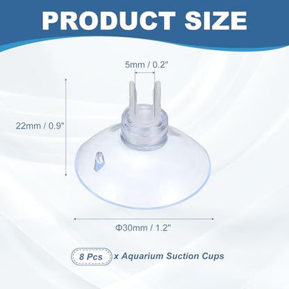 Aquarium Suction Cups, Fish Tank Suction Cups Clips Airline Tube Holders Clamps (Plastic, 8Pcs, Clear) for 0.2" Fish Tank Airline Tubing Binding Moss Shrimp Nest, 5x30MM
