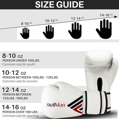 Boxing Gloves for Men & Women – Premium Synthetic Leather Training Gloves for Boxing, Kickboxing, Muay Thai, Sparring & Heavy Bag Work with Wrist Support – White - size: 10oz