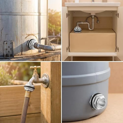 1 PC Stainless Steel Water Tank Connector, 1 Inch Water Tower Fish Tank Adapter, Female Thru-bulk Fitting Bulkhead for Home & Garden