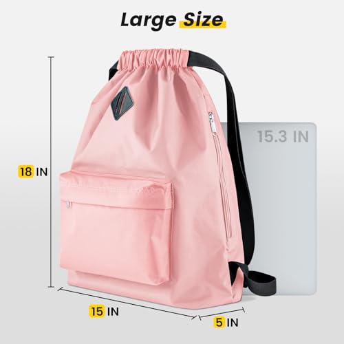 Vorspack Drawstring Backpack with Front & Side Pocket for Men Women - color: Pink