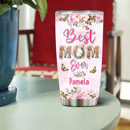 Personalized Mom Tumbler Gifts for Women Coffee Cup Travel Mug with Lid Gift for Wife Grandma From Sons Daughters Christmas Birthday Mother's Day Valentine 20oz Stainless Steel Insulated - color: BEST MOM