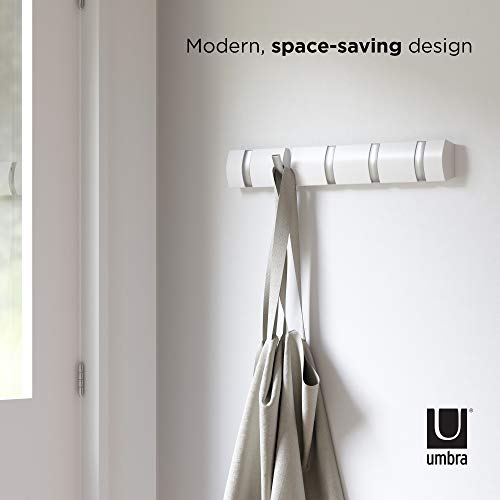 Umbra Flip Coat Rack, Wall Mounted 5-Hook Space Saving, White/Nickel - color: White/Nickel, size: 5 hook