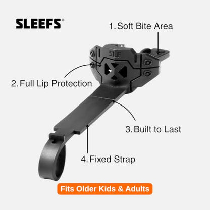 SLEEFS X Black Football Mouth Guard with Helmet Strap - Lip/Teeth Protector Mouthpiece - Moldable - for Youth/Adults, Men & Women Mouth Guard, Maximum Air Flow, Lacrosse, All Sports - color: Black