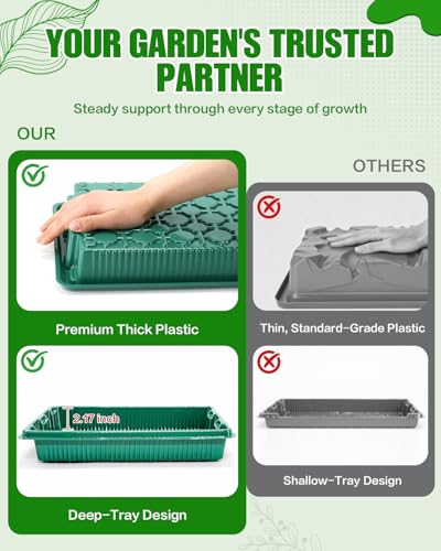 10 Packs Seed Starter Trays (No Drain Holes), 14.8"x9.6" Thicken Reusable Plant Grow Trays, Ideal for Seed Starting, Growing Microgreens, Indoor Gardening, 2.2" Deep