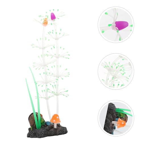 WOONEKY Artificial Silicone Aquarium Water Grass Fluorescent Greenery Fish Tank Decor Realistic Underwater Plant Landscape Prop for Freshwater Tanks