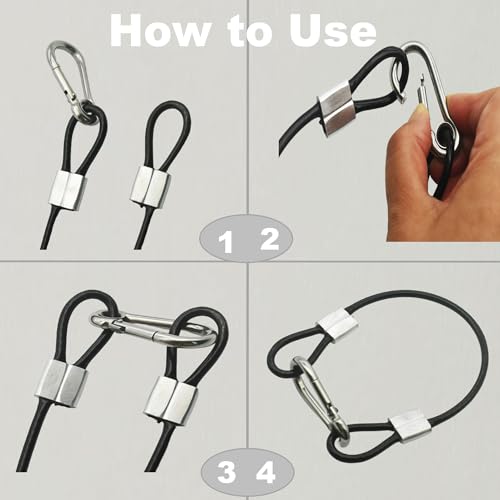 10 pcs 12 inch Vinyl Cover Coated Stainless Steel Wire Rope Lanyard Cable Tether Safety Strap with Hooks and 2 Loops (4mm Thickness), Black - color: 10pcs_Black, size: 12"/30cm