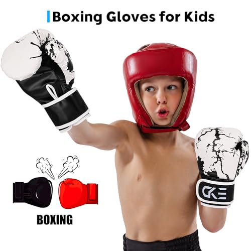 CKE Boxing Gloves for Kids Ages 5-12, Beginner Punch Bag Training Gloves - color: Black/White