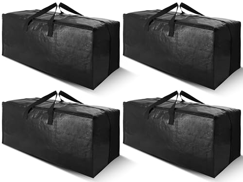 Cosy Family 4 Pack Heavy Duty Extra Large Moving Bags with Backpack Straps - Strong Handles & Zippers, Storage Totes For Space Saving, Fold Flat, Alternative to Moving Box (Set of 4, Black)