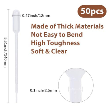 50Pcs Small Plastic Dropper Essential Oil Dropper Refillable Mini 1ML White Clear Crafts Eye Laboratory Liquid Calibrated Pipettes for Essential Oils Liquids Resin Activities Accessories - size: 5.51x0.47 inch(14x1.2cm)