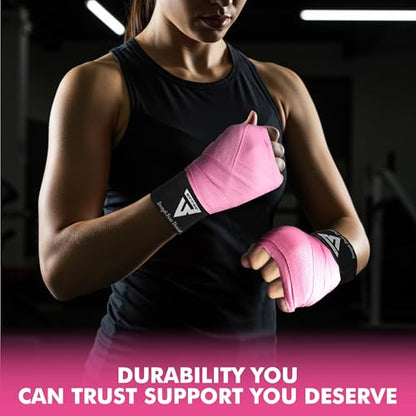 Boxing Hand Wraps, 180 Inches Inner Gloves with Thumb Loop | Elasticated Knuckle Protection for Martial Arts | Soft Under Mitts for Muay Thai, Kickboxing, MMA, Punching Bag Men Women - color: Pink