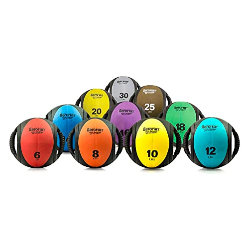 AEROMAT Dual Grip Power Medicine Balls for Abdominal Training and Rotational Movements - 9" Diameter - Weights Color-Coded - style: 10 lbs - Black/Yellow