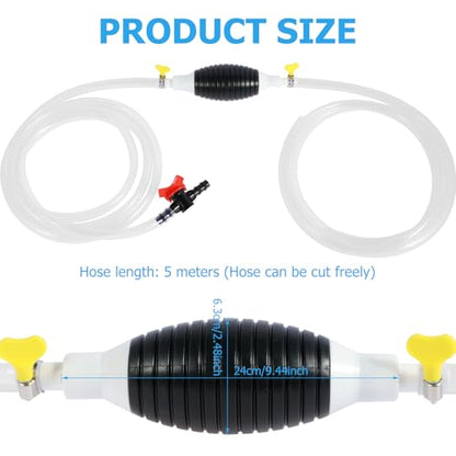 Gasoline Siphon Hose Pump, Hand Fuel Transfer Pump, Portable Hand Gas Pump with 16.4ft Siphon Hose, for Gasoline Gas Oil Fuel Petrol Diesel Fluid Water Fish Tank