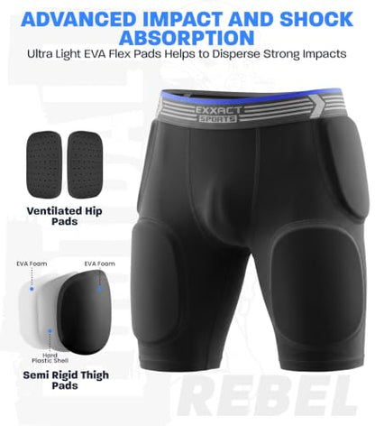 Exxact Sports Rebel 5-Pad Youth Football Girdle with Cup Pocket - color: Black, size: Youth Medium