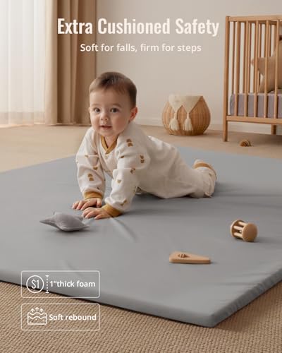 Blissful Diary Vegan Leather Baby Play Mat, 71''x59'', Light Gray - color: Light Gray, size: 71" X 59"