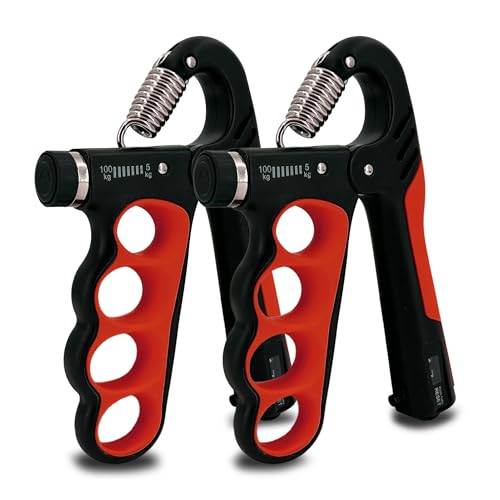 Senston Grip Strength Trainer 2 Pack, Adjustable 11-220lbs with Counter | 2-Pack Set / 11-220 lbs Adjustable / Auto Rep Counter / Four-Finger Design / Non-Slip Grip - color: Red