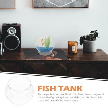 POPETPOP 7.08 Inch Plastic Fish Bowl Small Round Desktop Fish Tank Aquarium Clear Shatterproof Bowl for Home Office Decoration