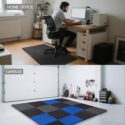 Elevon Puzzle Exercise Gym Flooring Mat,1" Thick EVA Interlocking Foam 18 Tiles Workout Mat for Home Gym, 72 Sq Ft, Midnight, Cushioned, Shock Absorbing