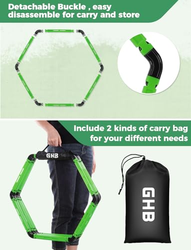 GHB Agility Ladder 1 Pack and Hex Agility Rings 1 Pack 12 Rung 20ft with 3 Carrying Bag