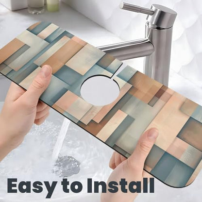 Faucet Draining Mat For Kitchen Sink, Geometric Shapes Brown Beige Diatom Mud Absorbent Drain Pad For Bathroom Kitchen Sink Splash Guard Drying Mat - color: Geometric Shapes Brown Beige