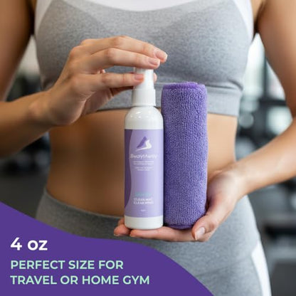 SwaytAway Fitness Mat Mist with Towel, 4oz Travel Size, 1 Pack, Lavender | Yoga Mat Spray with Towel Aromatherapy-Inspired Lavender Essential Oil Blend, Plant-Based, No Rinse, Refreshes & Deodorizes - size: 4 oz - 1 Pack