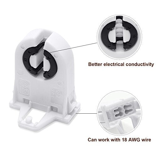 Screw Type T8 Lamp Holder JACKYLED 20-Pack, UL Non-shunted Light Socket for LED Fluorescent Tube Replacements - style: T8 Lamp Holder without Wires-20 Pack