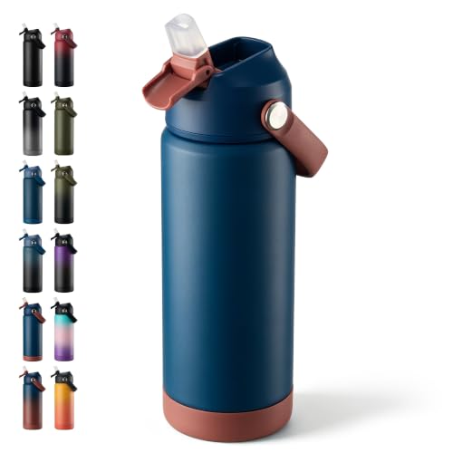 Fijinhom 18 oz Insulated Water Bottle with Straw Lid, Stainless Steel Water Bottles, Double Wall Vacuum, Portable Handle & Non-slip Bottom, BPA Free Leak Proof Metal Bottles, Keep Cold 24H, Sapphire - color: Sapphire, size: 18 Ounces