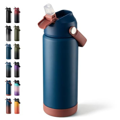 Fijinhom 18 oz Insulated Water Bottle with Straw Lid, Stainless Steel Water Bottles, Double Wall Vacuum, Portable Handle & Non-slip Bottom, BPA Free Leak Proof Metal Bottles, Keep Cold 24H, Sapphire - color: Sapphire, size: 18 Ounces