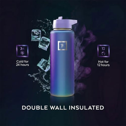 IRON °FLASK 40 oz Wide Mouth Water Bottle with Straw - color: Aurora, style: Straw - 40 Oz (1 Lid)