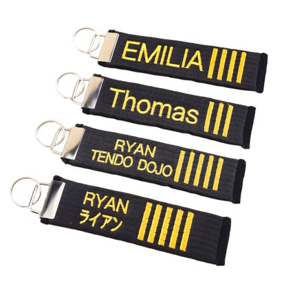 Personalized Name Keychain for Men | Custom Embroidery Text Dan Rank Lanyard | 5.71x1.57 Inch Customized Key Chain | Black Belt Promotion Gift for Martial Arts Sensei Karate Taekwondo Practitioners
