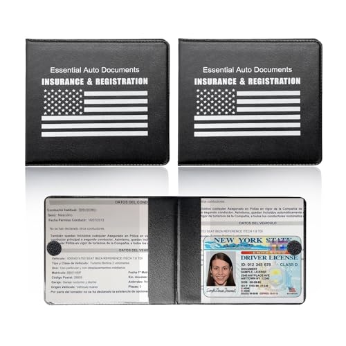 Car Registration Insurance Holder, 2Pack Essential Auto Card Document Glove Box Organizer with Touch Fastener, Vehicle Interior Accessories Perfect for Most Car, Truck, SUV (Black/White Flag)