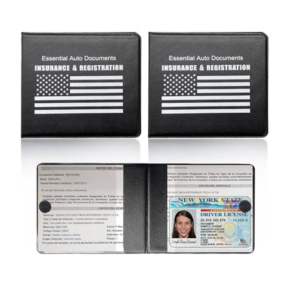 Car Registration Insurance Holder, 2Pack Essential Auto Card Document Glove Box Organizer with Touch Fastener, Vehicle Interior Accessories Perfect for Most Car, Truck, SUV (Black/White Flag)