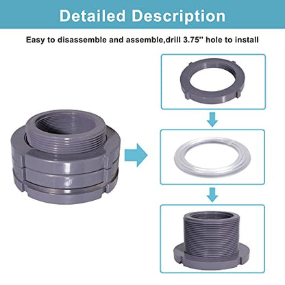 2.5 Inch PVC Bulkhead Water Tank Connector Adapter Fitting with Plugs Thru-Bulk Pipe Fitting for Rain Barrels, Aquariums, Ponds(Set of 1) - size: 2.5"-1pcs
