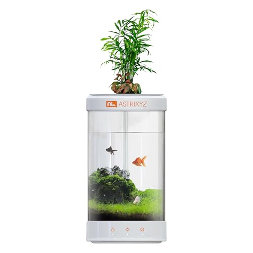 Aquarium Kit-1.5 Gallon Self-Cleaning Betta Fish Tank with 3-in-1 Filtration System, Oxygenation,Water Circulation, Multi-Color LED Lights - Quiet Desktop Aquarium for Home,Office & Gifts(White)