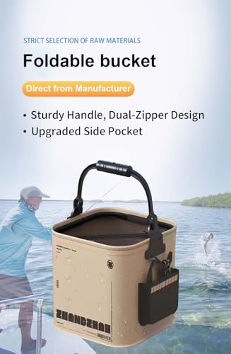 Collapsible Fishing Bucket 3.7 Gallon/14L - Portable Folding Live Bait Bucket with Aerator Pocket, Rope & Net for Live Fish & Shrimp, Kayak, Camping, Hiking - size: 3.7 Gallon (14L)