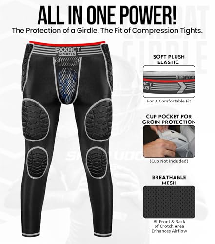 Exxact Sports Combat 7-Pad 3/4 Men's Padded Compression Leggings - color: Black, size: Adult 2X-Large