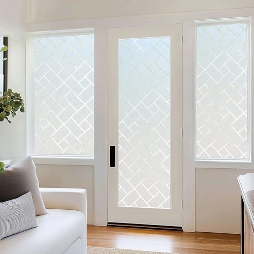 Window Privacy Film, Frosted Glass Static Cling with No-Adhesive Tile Shape Window Cover, Vinyl Stickers for Home Office Glass Sticker Decoration, 17.5 x 78.7 inches - size: 17.5 x 78.7
