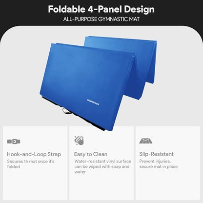 BalanceFrom 6x4 Feet 4-Panel Folding Gymnastics Mat – 2-Inch Thick Pad with Vinyl Surface and Carrying Handles for Tumbling, Yoga, Pilates, Home Workouts, and Martial Arts - color: Blue