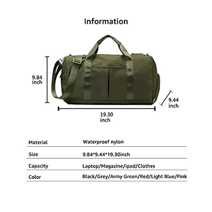 ZUEVI Sports Gym Duffel Bag for Women Waterproof Weekender Travel Bag with Shoes Compartment Dry and Wet Separation for Training Swim Yoga(Army Green) - color: Army Green