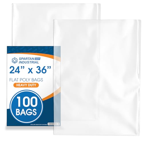 24" X 36" Open-End Flat Poly Bags (100 Count) No Adhesive Strip - 2 Mil Clear Bags for Packaging, Shipping, Storage - Spartan Industrial - size: 24" X 36"