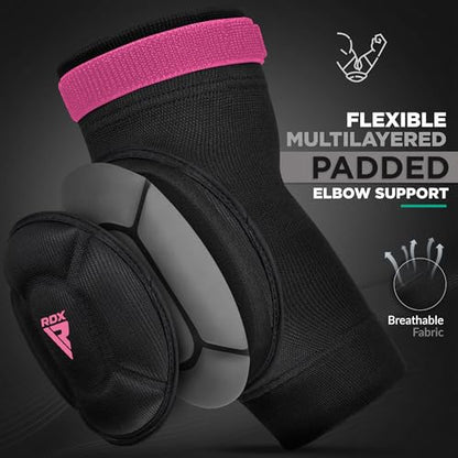 RDX Elbow Pads, Muay Thai MMA Kickboxing Sparring Elbow Guard, Martial Arts Striking Protection,Wrestling Basketball Adjustable MTB Volleyball Compression Padded Sleeve, Men Women - color: Black Pink, size: Small