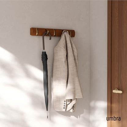 Umbra Flip Coat Rack, Wall Mounted 5-Hook Space Saving, Walnut/Gold - color: Walnut/Gold, size: 5 hook