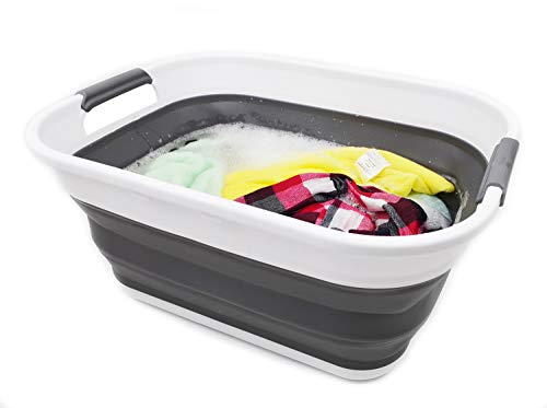 SAMMART 17.5L (4.6 Gallon) Small Collapsible/Foldable/Pop Up/Portable Washing Tub/Storage Basket, Water Capacity 13.5L/3.5 Gallon (1, White/Grey) - color: White/Grey